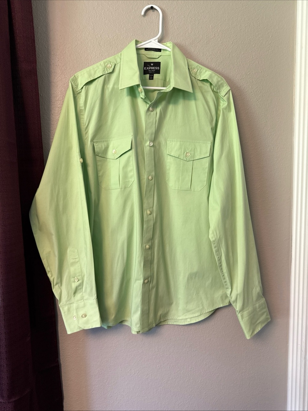 MS13 Express Lime Green Men’s Long Sleeve Button-Down Shirt Size Large